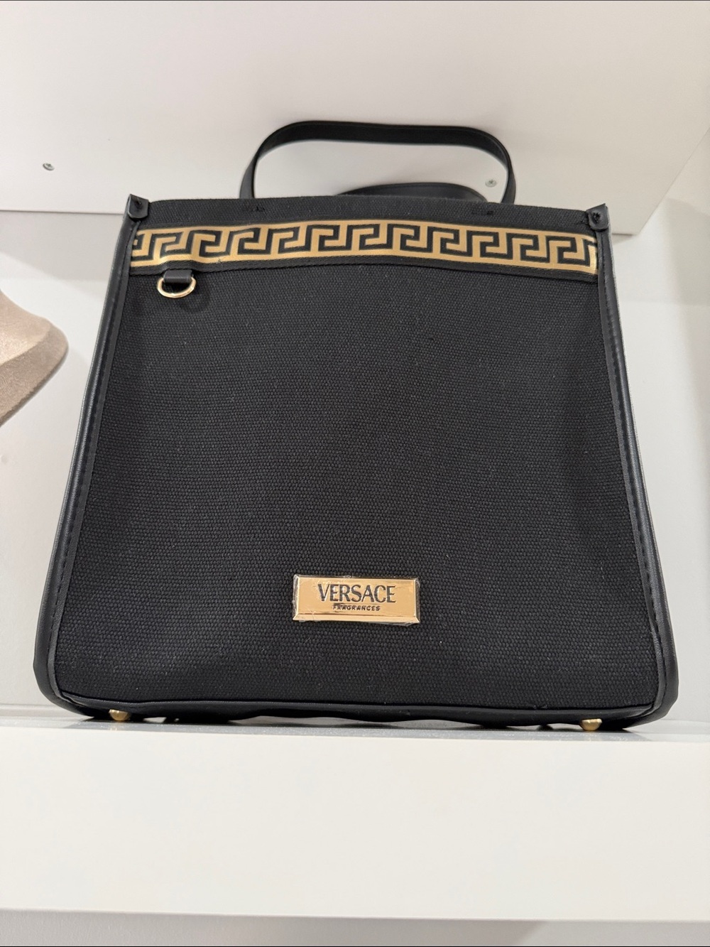 Versace Fragrances Black and Gold Structured Tote Bag